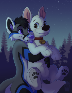 neonslushie:   Commission for Storm Coyfolf featuring his fursona hugging a big ‘ol Bolt plushie! I still absolutely adore Bolt. 