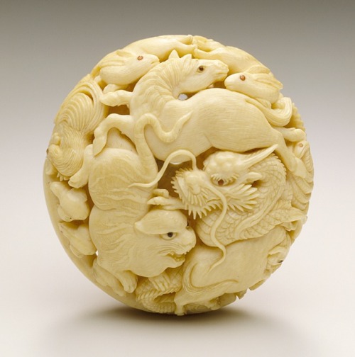 Netsuke, Kaigyokusai (Masatsugu) (Japan, Osaka, 1813-1892)Zodiac Animals,mid- to late 19th century,i