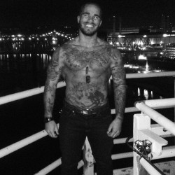 billytravelstheworld:  Doing hoodrat things with my friends #tattoos #tattooedmen #cincinnati #exploring #bridges 