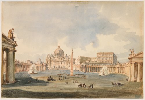 keirabisexual:View of Saint Peter’s Square and Basilica in Rome, c. 1846Attributed to Ippolito Caffi