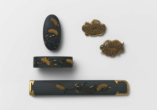 Fuchi-kashira with designs of millet-headsJapaneseEdo periodmid-19th centuryAraki Tomei (Japanese, 1