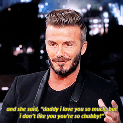 aaronjramseyisgorgeous:  David Beckham on looking “chubby” from his daughter Harper  Hahahahha
