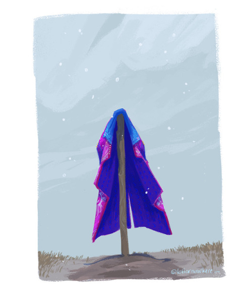 lordofnowhere-art:long may he reign [image description: an illustration of a colorful jacket, hangin