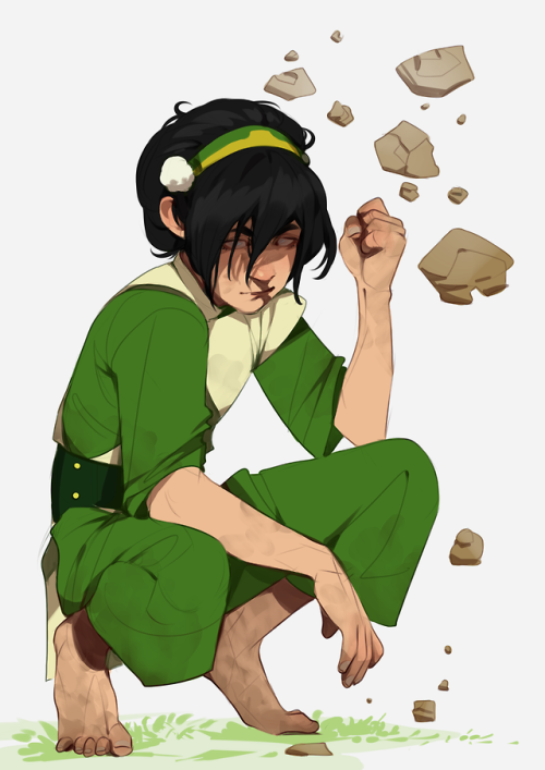 thingsfortwwings:[Image: Toph Bei Fong crouching; she’s earthbending, holding some small pebbl