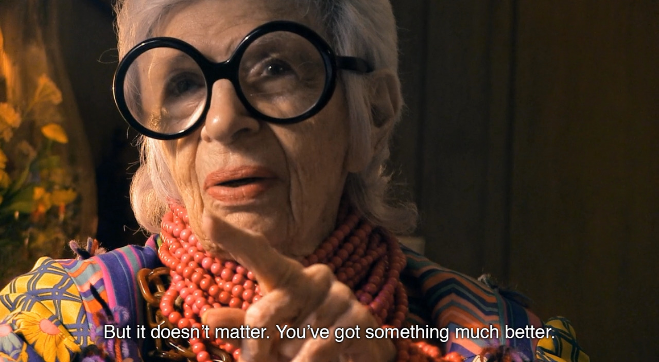yxen:  fashion-and-film:  Iris (2014)   me wearing alessandro’s gucci at age 86