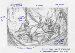 Long term project that is way more long term than planned, but it looks nice. I just scanned the sketch for the person, so i thought i’d post it ;)There’s the original thumbnail idea scribble too. The background as well as foreground drapery will