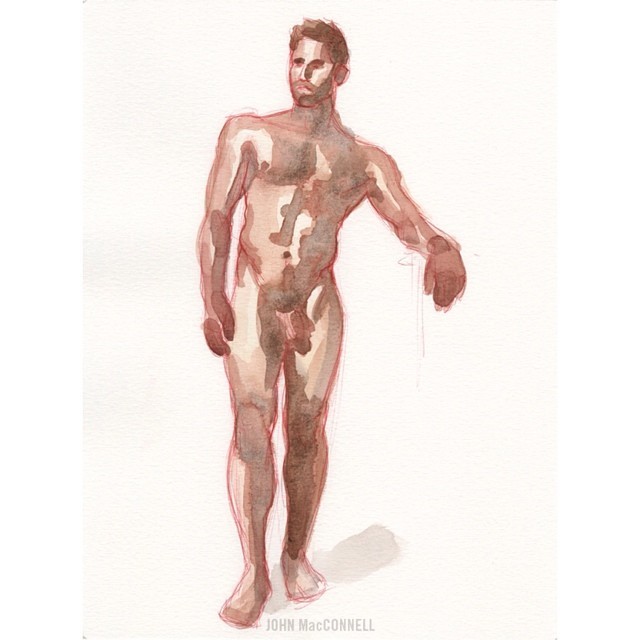 johnmacconnell:  Paul  #stud #handsome #art #malenude #ballpointpen #drawing #watercolor