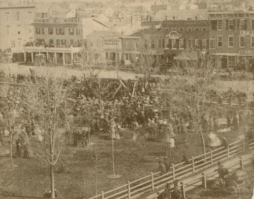 historicaltimes: A crowd assembled in Court House Square, Ann Arbor, to hear the announcement that w