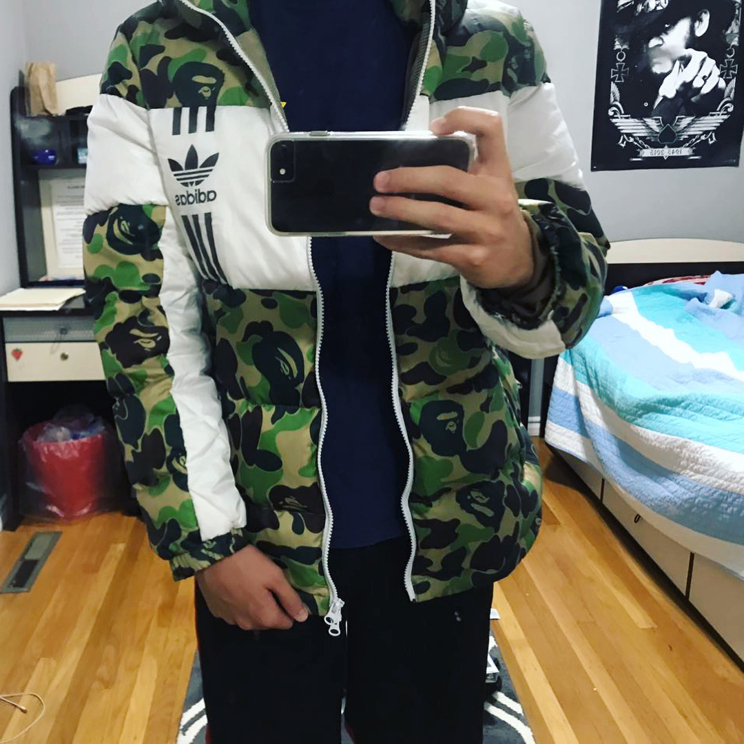 bape puffer jacket adidas