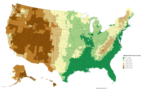 mapsontheweb:  Highest Point in Each US County