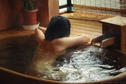 Japanese Woman In Onsen, By Jason Weddington.