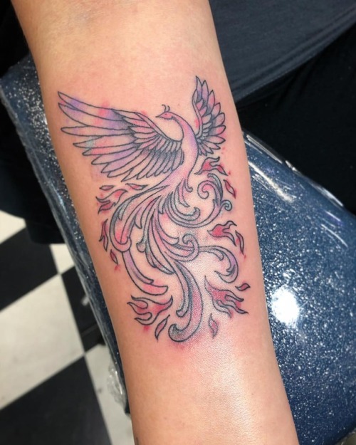 Watercolor phoenix for @lamore_fa_male._! Thank you! #phoenixtattoo #watercolortattoo #filagree #fem