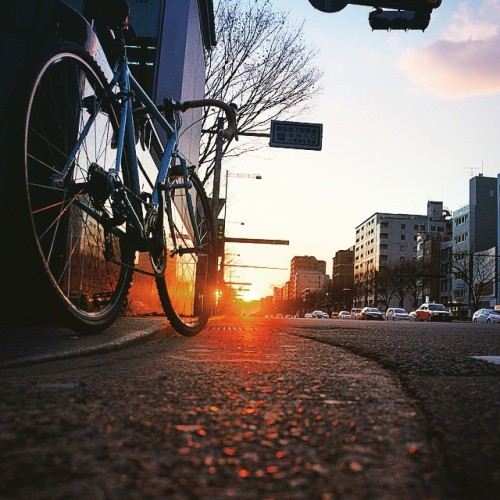 thebicycletree:#sunset #photosunset_nat #street #surly #bike #bikelove #Kyoto #my_sunset #color_n_na