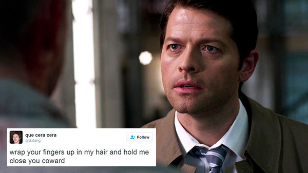 livebloggingmydescentintomadness: destiel tweet meme: the reckoning