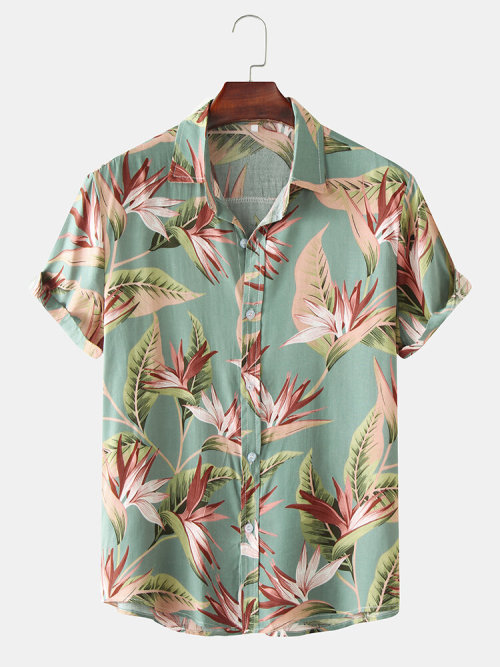 nervousnightwerewolf:Hawaiian flower Printed Short Sleeve Shirt And Button Print BlousesCheck out HE