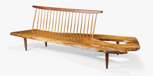 George Nakashima, “Conoid” bench, New Hope, Pennsylvania, 1968,English walnut, American black walnut