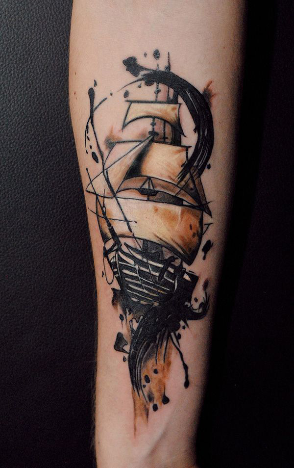 Sailing Ship Arm Tattoo