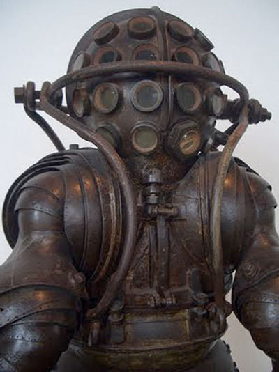 The first anthropomorphic diving suit.  Invented by Alphonse and Theodore Carmagnolle of Marseilles,