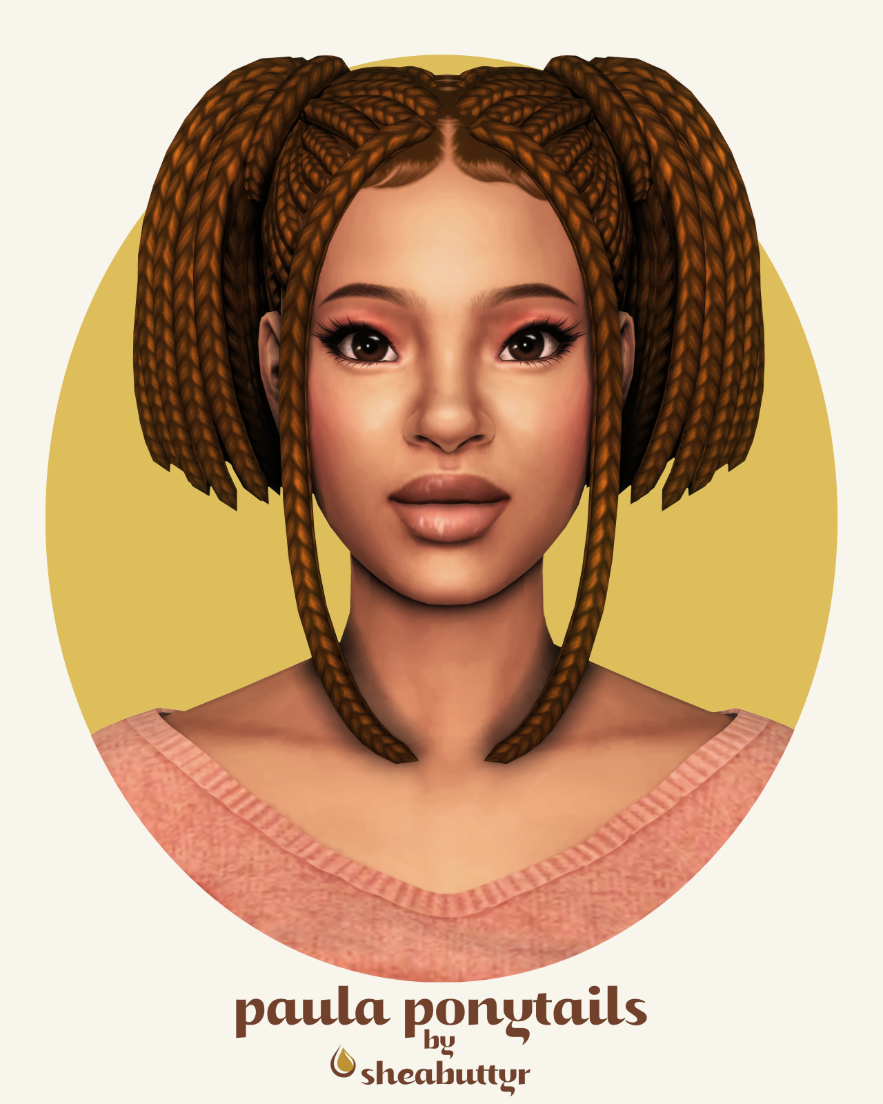 paula ponytailsBGC • Not Hat Compatible • Maxis 24 swatches + 7 Mod Max swatches • Don’t re-upload/claim as your own Vertices: 12614 Polygons: 21544 download: patreon