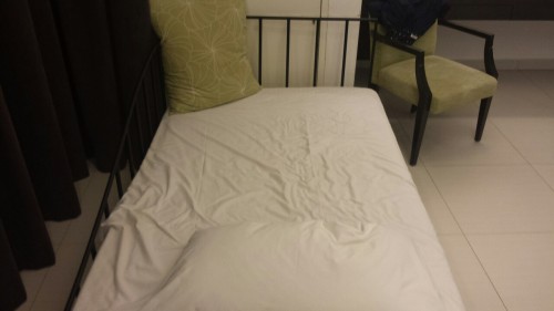 A bed in my hotel room.