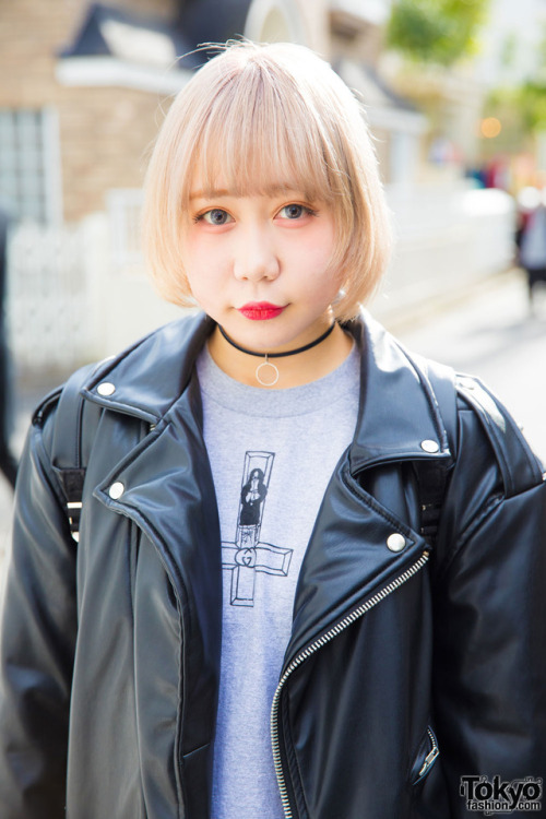 tokyo-fashion:  18-year-old rapper and student Messhi on the street in Harajuku wearing fashion from RIVERSIDEWANG, Bubbles Harajuku, and Faith Tokyo. Full Look
