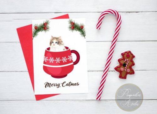 Winter Holiday Christmas Cups with Cats by PompadourAtelier The set includes 16 different cats 