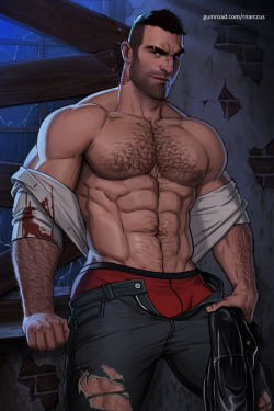 rnarccus:Pinup I drew of David King from Dead By Daylight a few months ago!The full NSFW image set for this pinup is now available on my [Gumroad] 😎