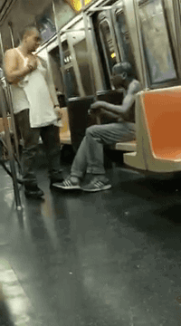 gifsboom:  Man on Subway Gives Homeless Man Shirt Off his Back. [video] [DailyPicksandFlicks] 