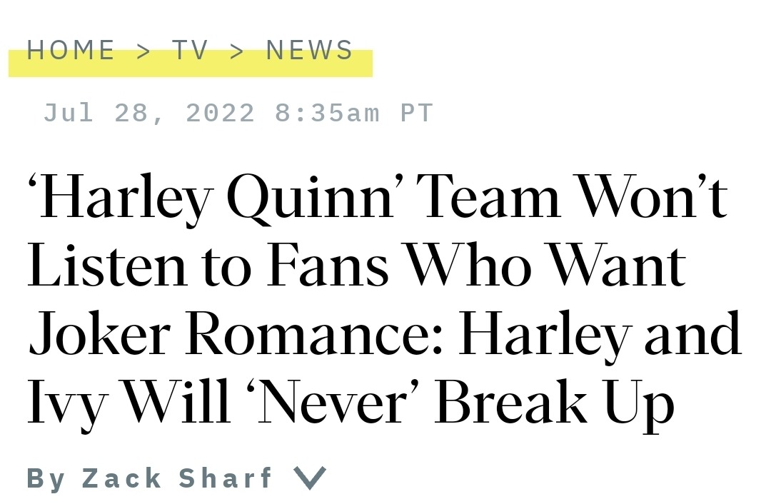 thundergrace:‘Harley Quinn’ Team Won’t Listen to Fans Who Want Joker Romance:
