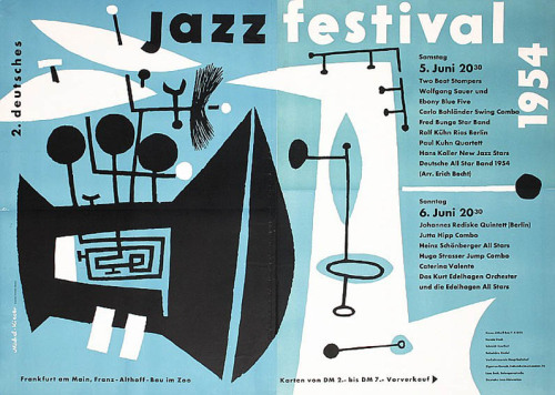Günther Kieser, poster design for the second jazz festival Frankfurt, 1954. Germany.