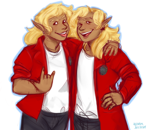 acronycjellyfish: who are these fuckin kids [image description: a drawing of Taako and Lup, twin elv