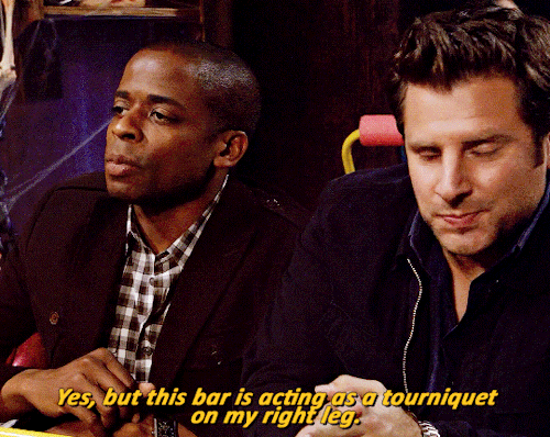 thyla:  PSYCH- S5E11 | In Plain Fright ↳ Didn’t we come here to be scared? Exactly. What’s more scary than a churro wrapped in bacon?