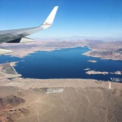 meanwhileinvegas:  Next stop ✈️ #lasvegas // follow meeee 👻 jujungerr by jujunger_ http://ift.tt/1YE5NIO   I have never seen this view of the lake. What is amazing is the the lighter color between the lake and the little community of Boulder Beach