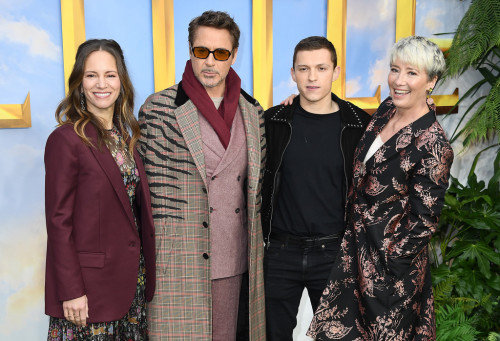 Jan 25, 2020. Susan Downey, Robert Downey Jr, Tom Holland and Emma Thompson attend the “Dolitt