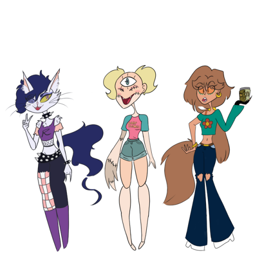 some of my oc designs I did on firealpaca! from left to right; Reagan the Hellcat, Seven &ldquo