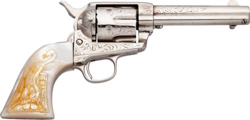 Engraved and nickel plated Colt Single Action Army Model 1873 revolver with carved Mexican Eagle gri