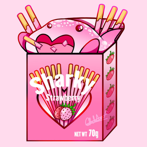 littlemissviart: Strawberry flavored “Sharky” to go along with the Chocolate and Ma