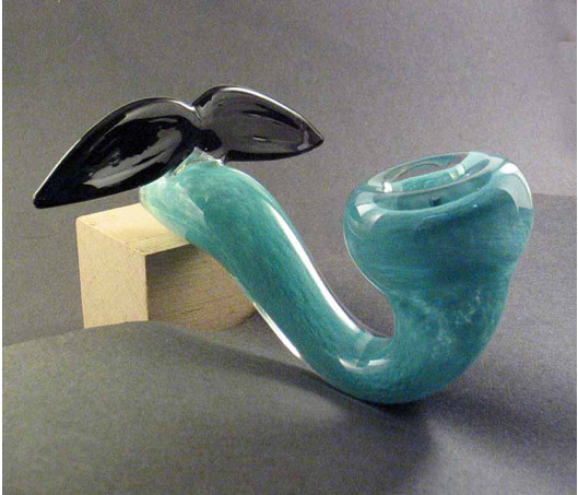 Pyrex glass pipe, 4″ with a novelty mustache fused to mouthpiece. The baby has