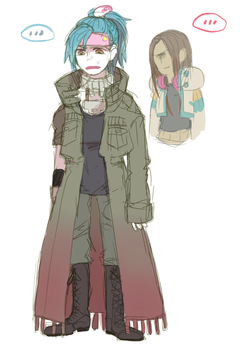 hachibani:  rei talked in the stream about aoba in the boyfriends clothes and when she mentioned how he’d be in mink’s outfit i had to draw that. I imagine him tripping all time bc of the stupid coat (plus: mink in aoba’s outfit) 