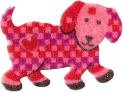 fuzzy sticker of a dog with vibrant pink and purple fur.