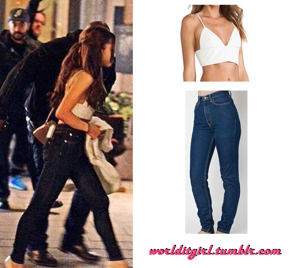 Reklame røgelse fryser Ariana Grande Style — Ariana wearing a white top and dark jeans in...