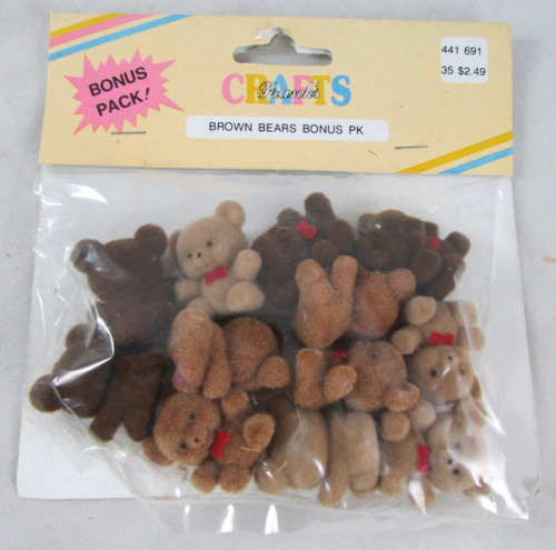 neon-flamingo:Vintage Pack Of Mini Flocked Brown Teddy Bears I brought backup *takes these out of my