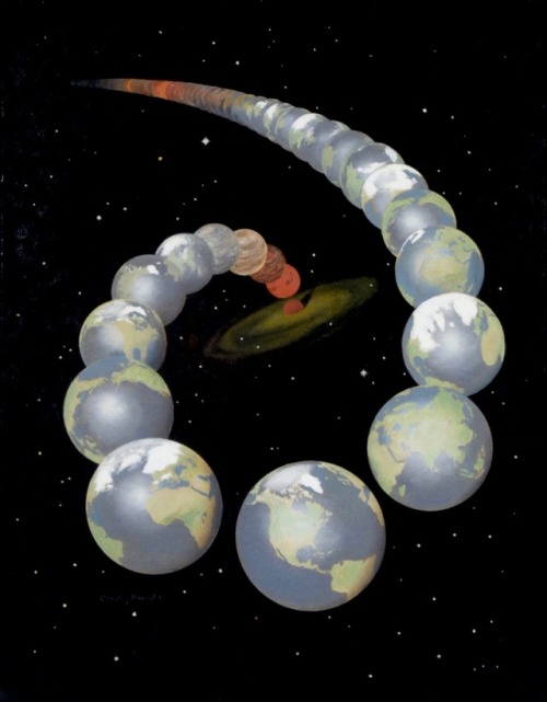 Evolution of Earth (1955).The Earth as it moves through space, until it disappears into a spiral gal
