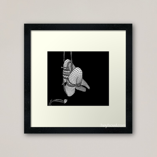 hey-howl:Finally found time to draw this! One of my favorite self suspensions. “Shibari Fishnets” is now available as a print, sticker, bag, case, and even a clock! [shop | instagram | twitter | fetlife] 