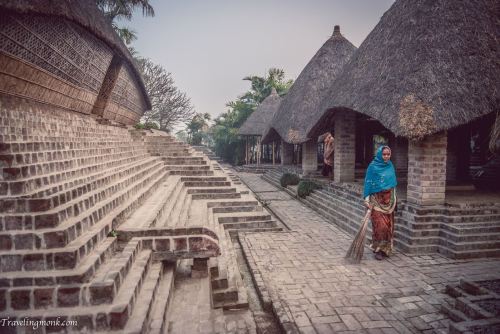 Iskcon Mayapur Gurukula, a example of traditional bengali hut style, West Bengal, photo by Indradyum