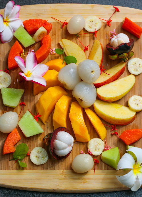 redefiningfood:  A perfect breakfast fruit platter of Mango, Lychee, Apple, Banana, Melon, Papaya, Rambutan and Mangosteen. My friend was complaining about my food presentation because he said apparently my fruit platters look “messy” so I tried putting