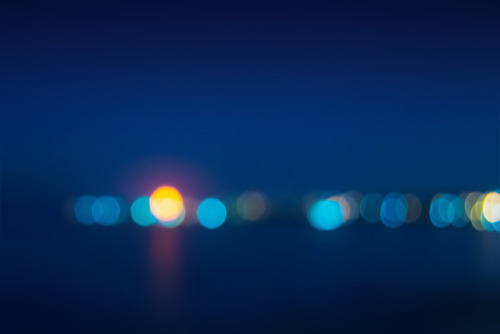 City blurring lights on blue