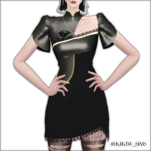 [KIKIW]Rose Black Gold Chinese Cheongsam ♥New mesh♥5 colors♥Base game compatible♥Female♥HQ textures♥