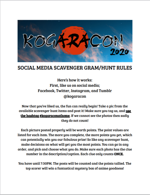 Good morning, Kogaracon Faithful! We hope that you&rsquo;re all enjoying Kogaracon Home Edition: