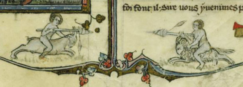 gardenvarietycrime:Women jousting with distaffs – a common theme in medieval art?